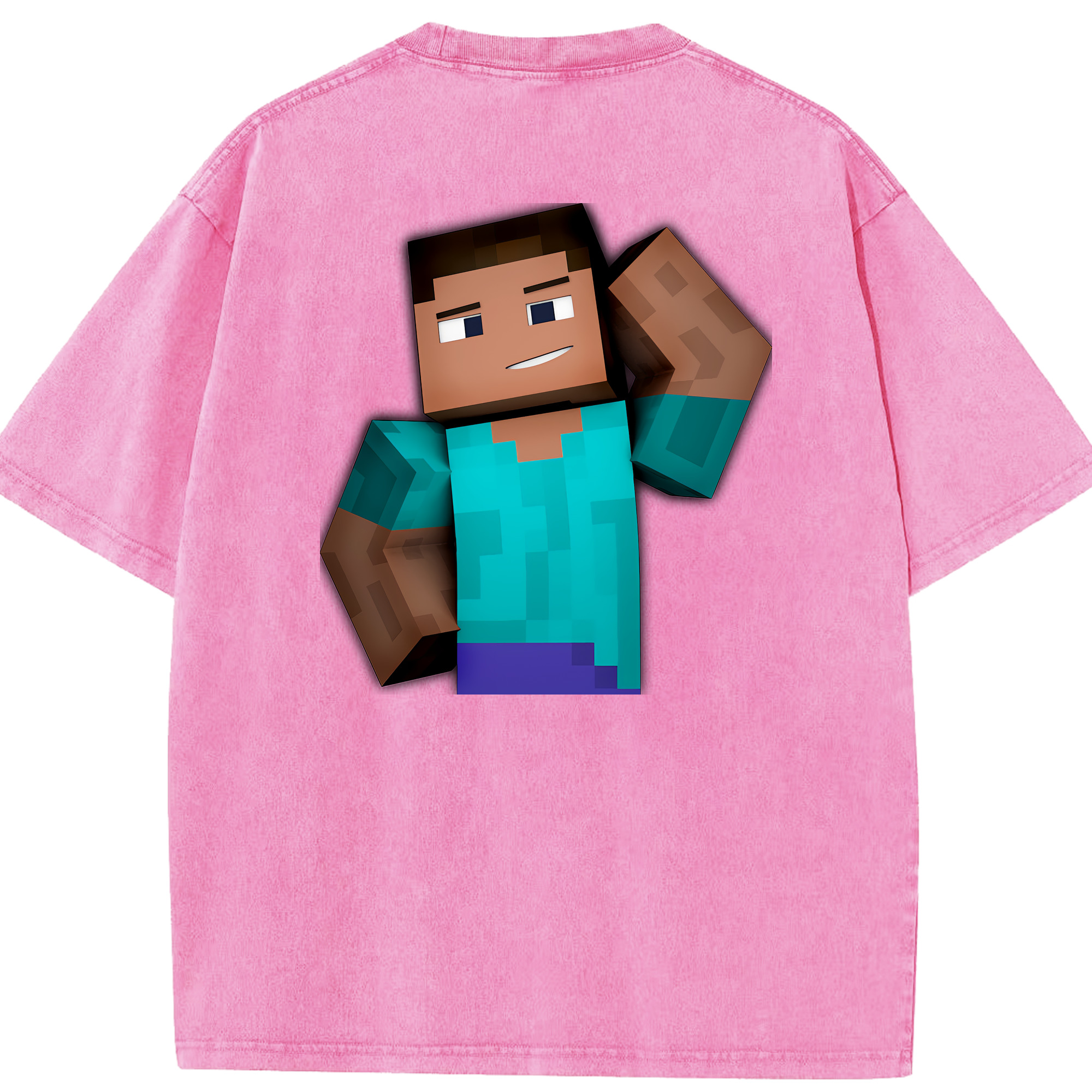 （画像用） マインクラフト ブロックの世界 Minecraft MC Block world 綿100% ヴィンテージ風 半袖Tシャツ（背面プリント）